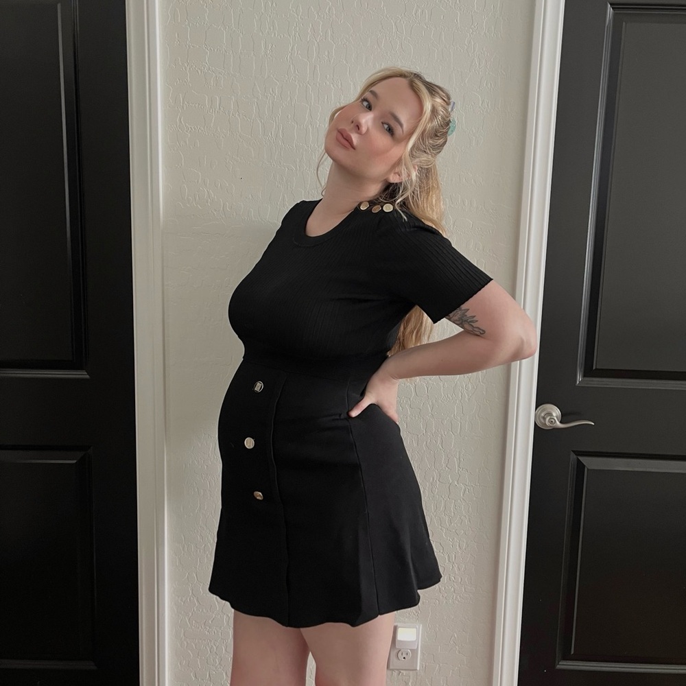 Karl Lagerfeld Black Dress with Metallic Button Details